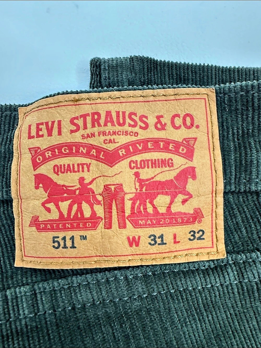 Levi's 511 Men's Green Corduroy Straight Jeans pants Waist 31/32 - Picture 8 of 13